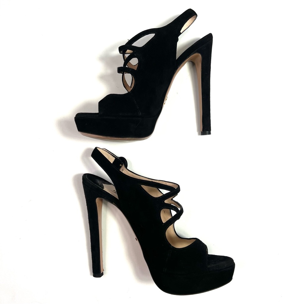 Prada Black Suede Platform Slingback Sandals Size 37.5 - Picture 9 of 12